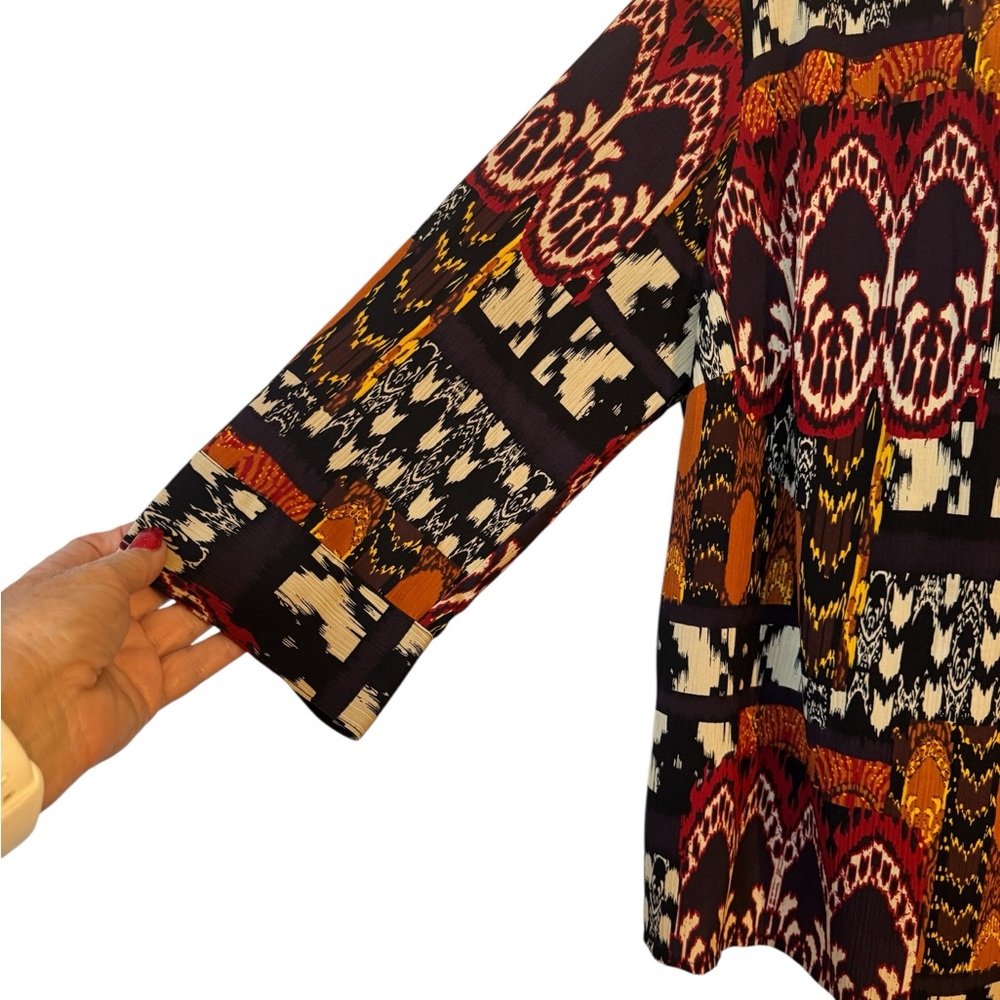 George Multi-Color Patterned Open Front Jacket - Black, Rust, Cream - Picture 4 of 9